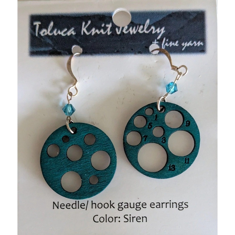 Toluca Knit Jewelry Needle Hook Gauge‎ Earrings Siren Teal Wood
